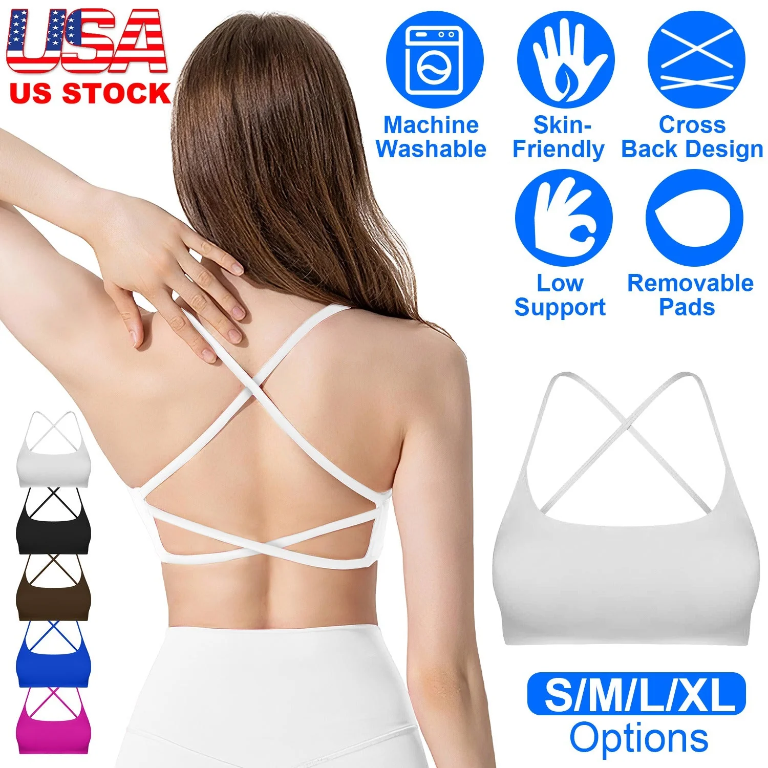 Women Cross Back Sport Bras Padded Strappy Crop Open Back Low Impact Bras Sexy Fitness Tank Tops with Removable Pads Thin Straps for Gym Yoga Workout - Image 3