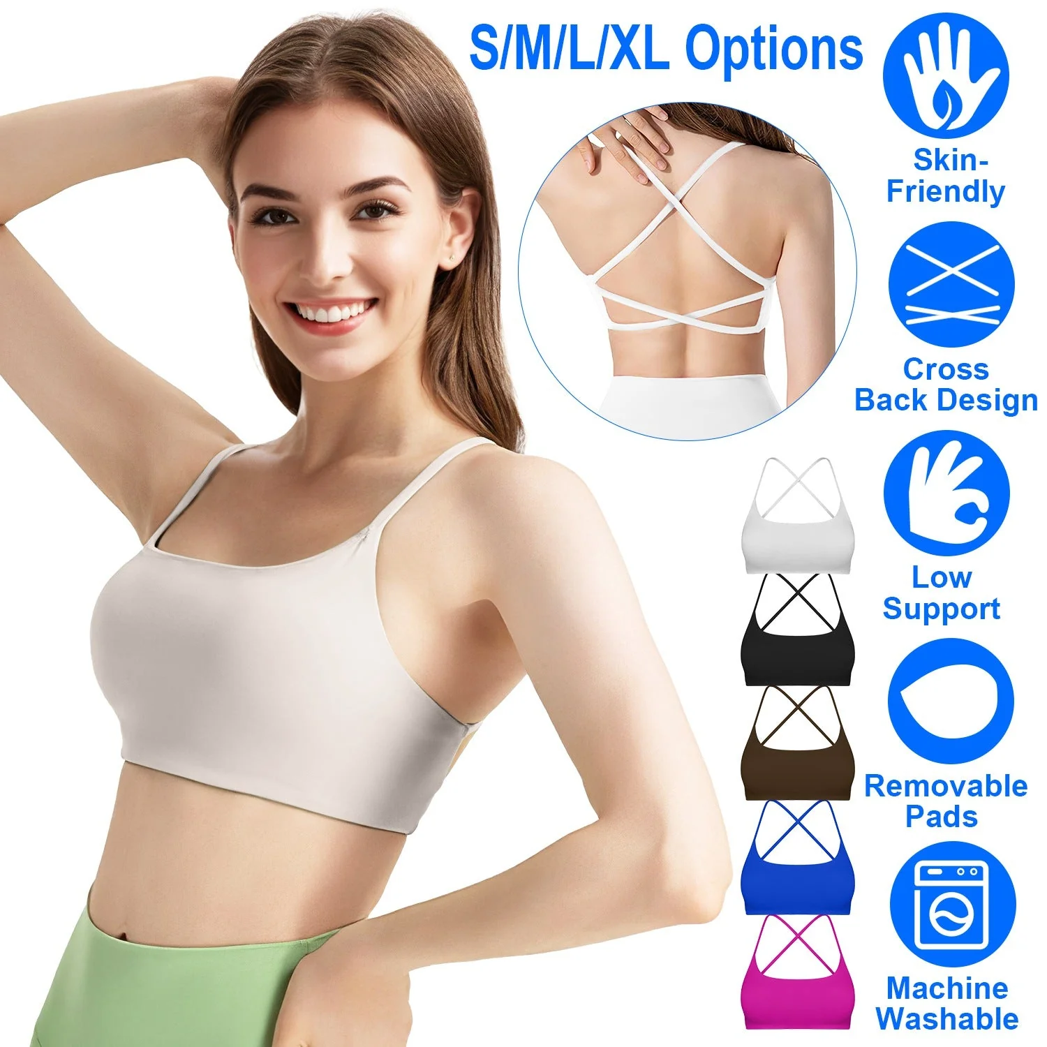 Women Cross Back Sport Bras Padded Strappy Crop Open Back Low Impact Bras Sexy Fitness Tank Tops with Removable Pads Thin Straps for Gym Yoga Workout - Image 4