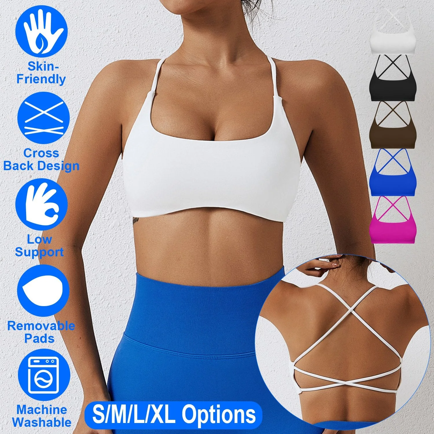 Women Cross Back Sport Bras Padded Strappy Crop Open Back Low Impact Bras Sexy Fitness Tank Tops with Removable Pads Thin Straps for Gym Yoga Workout - Image 6