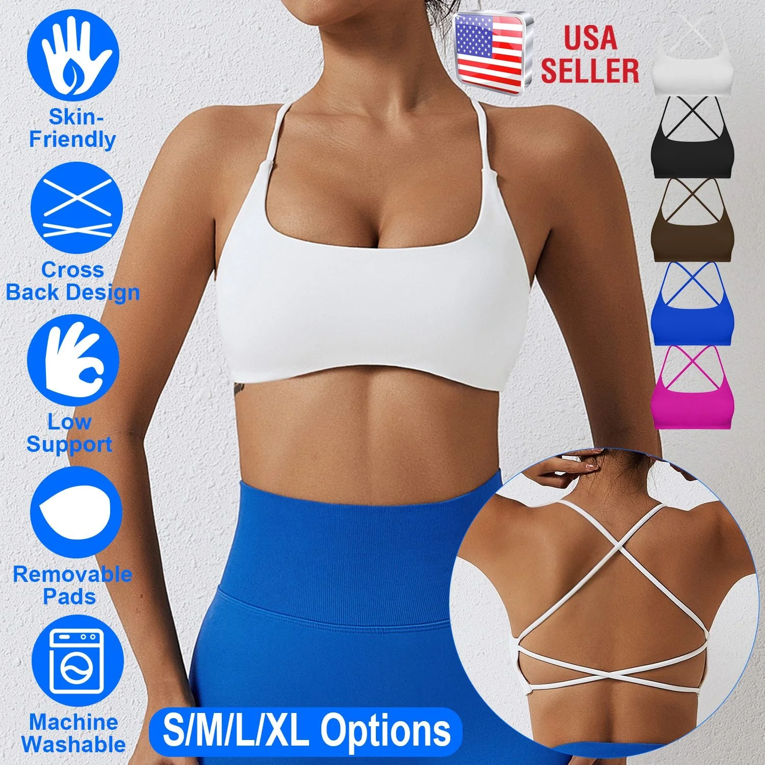 Women Cross Back Sport Bras Padded Strappy Crop Open Back Low Impact Bras Sexy Fitness Tank Tops with Removable Pads Thin Straps for Gym Yoga Workout - Image 7