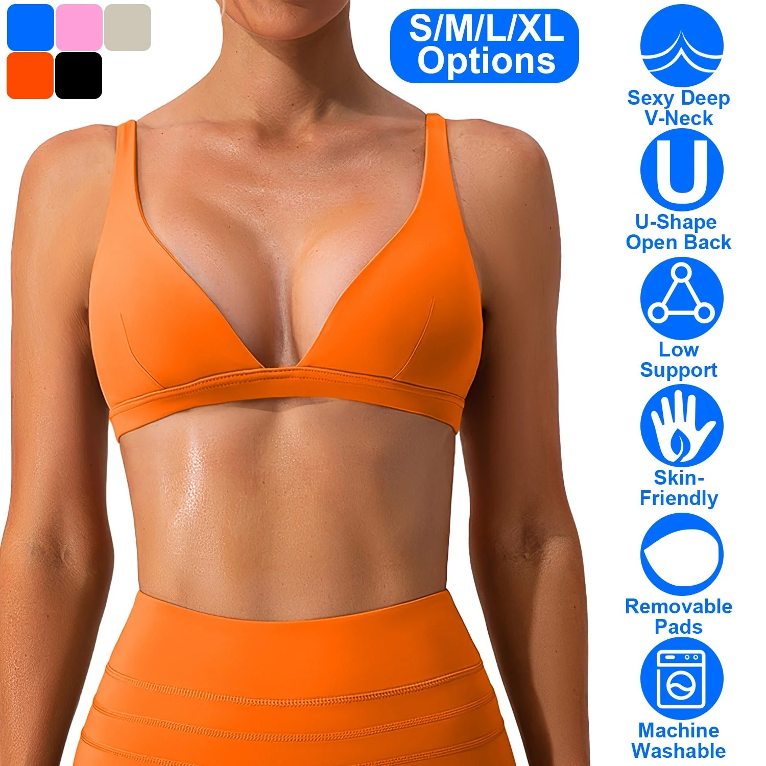Women Deep V-Neck Sports Bras U-Shaped Back Sport Bras Padded Strappy Crop Open Back Low Impact Bras Sexy Fitness Tank Tops with Removable Pads for Gy - Image 2