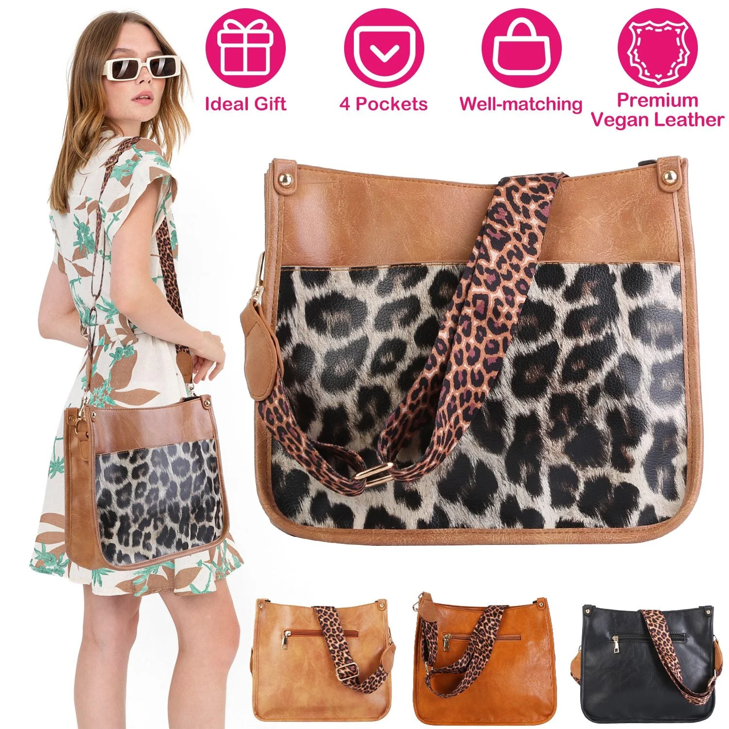 Women Fashion Leather Crossbody Bag Shoulder Bag Casual Handbag with Flexible Wearing Styles Adjustable Guitar Strap - Image 4