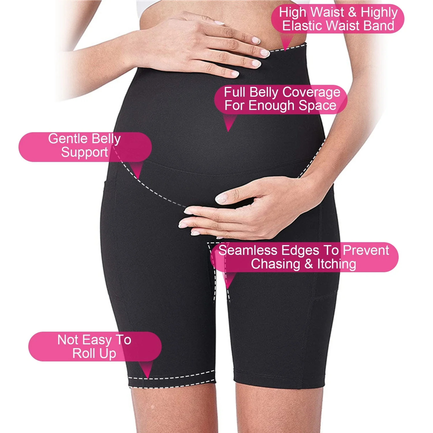 Women Maternity Shorts Seamless Pregnancy Underwear Shapewear Fitness Yoga Running Shorts High Waist Over The Belly Pants with Two Side Pockets - Image 6