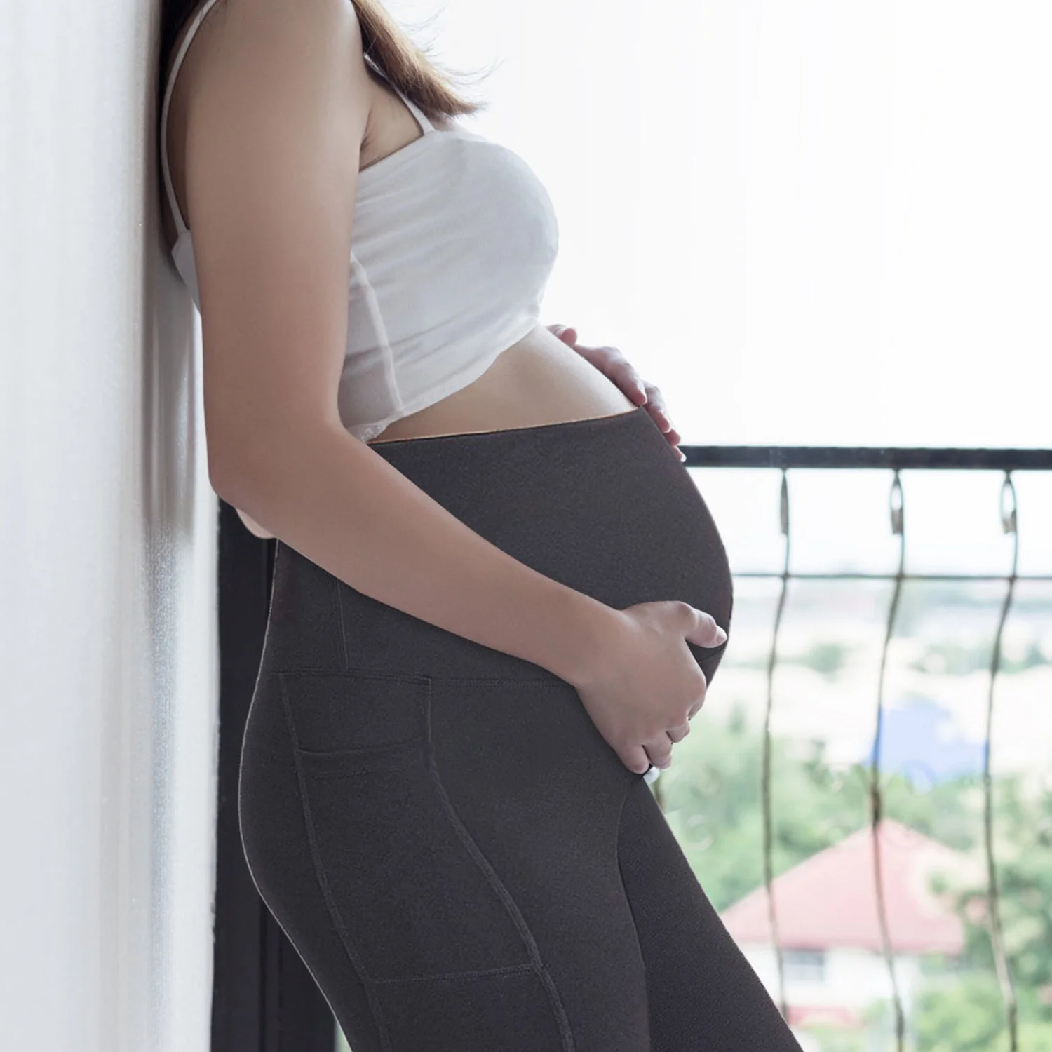 Women Maternity Shorts Seamless Pregnancy Underwear Shapewear Fitness Yoga Running Shorts High Waist Over The Belly Pants with Two Side Pockets - Image 6