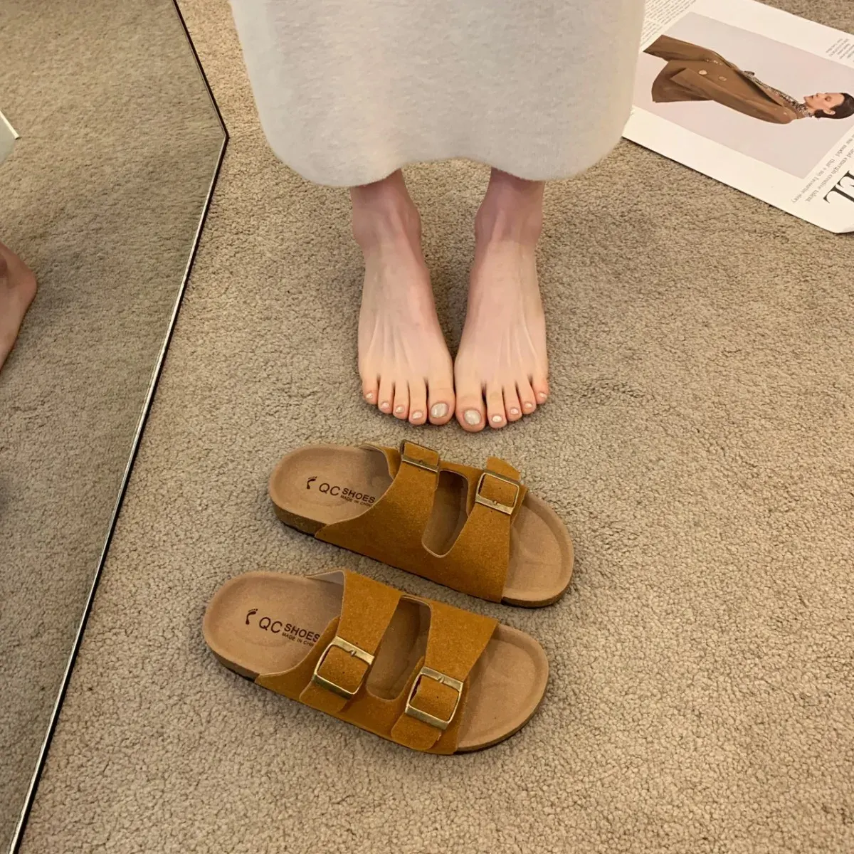 Women’s Adjustable Double Buckle Cork Footbed Sandals - Image 3