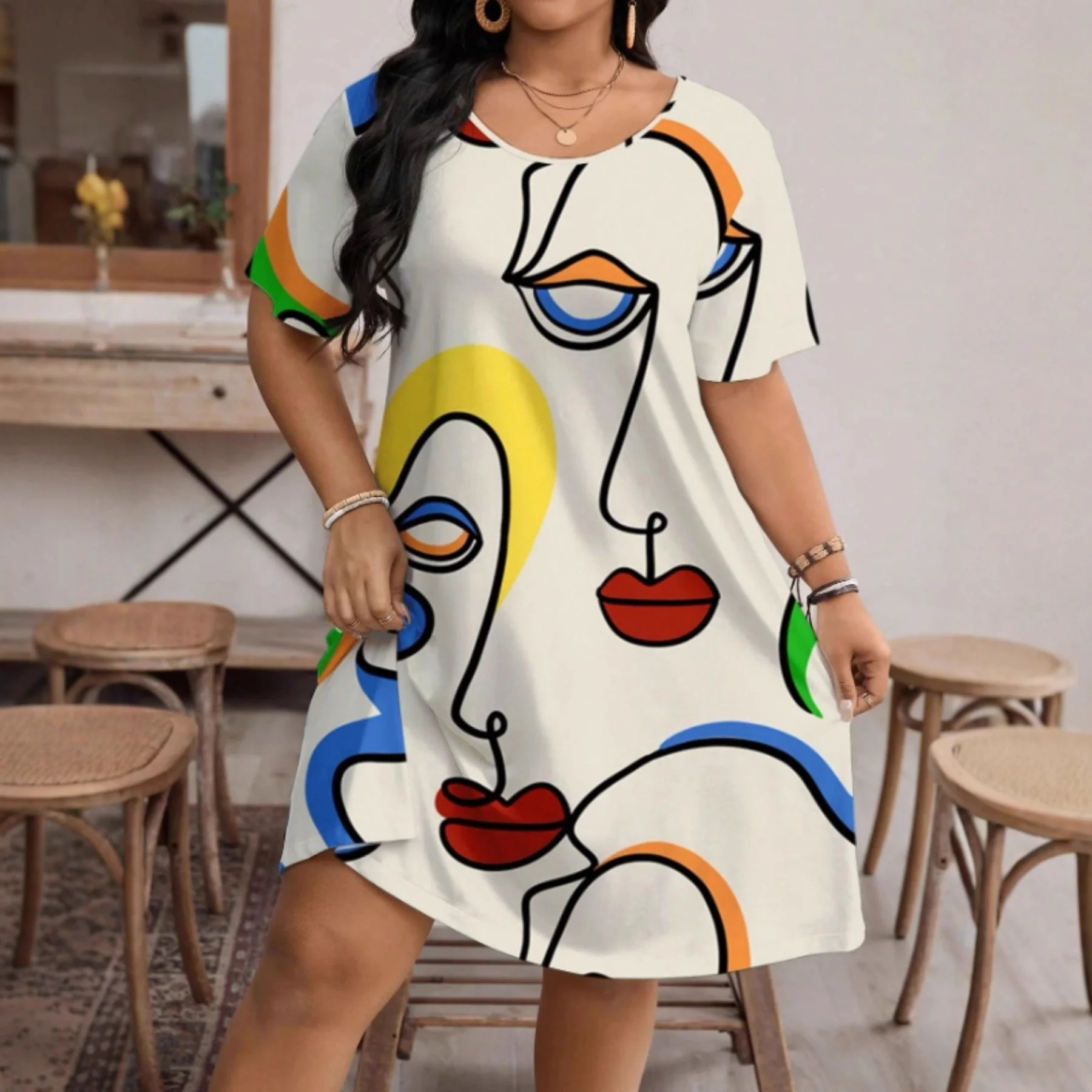 Women’s Casual Printed Round Neck Short Sleeve Dress - Image 4
