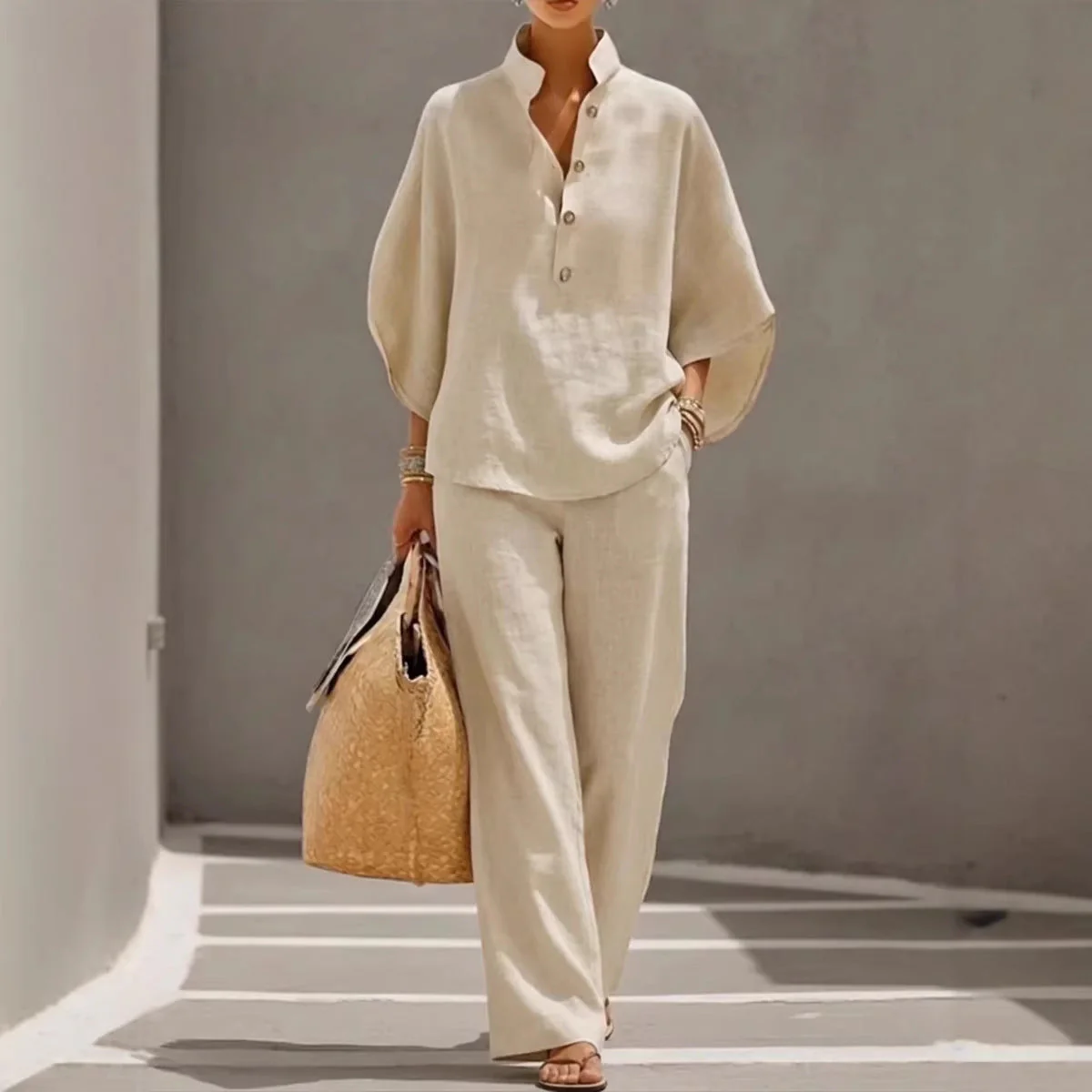Women’s Casual Shirt and Full-Length Pants Set - Image 2