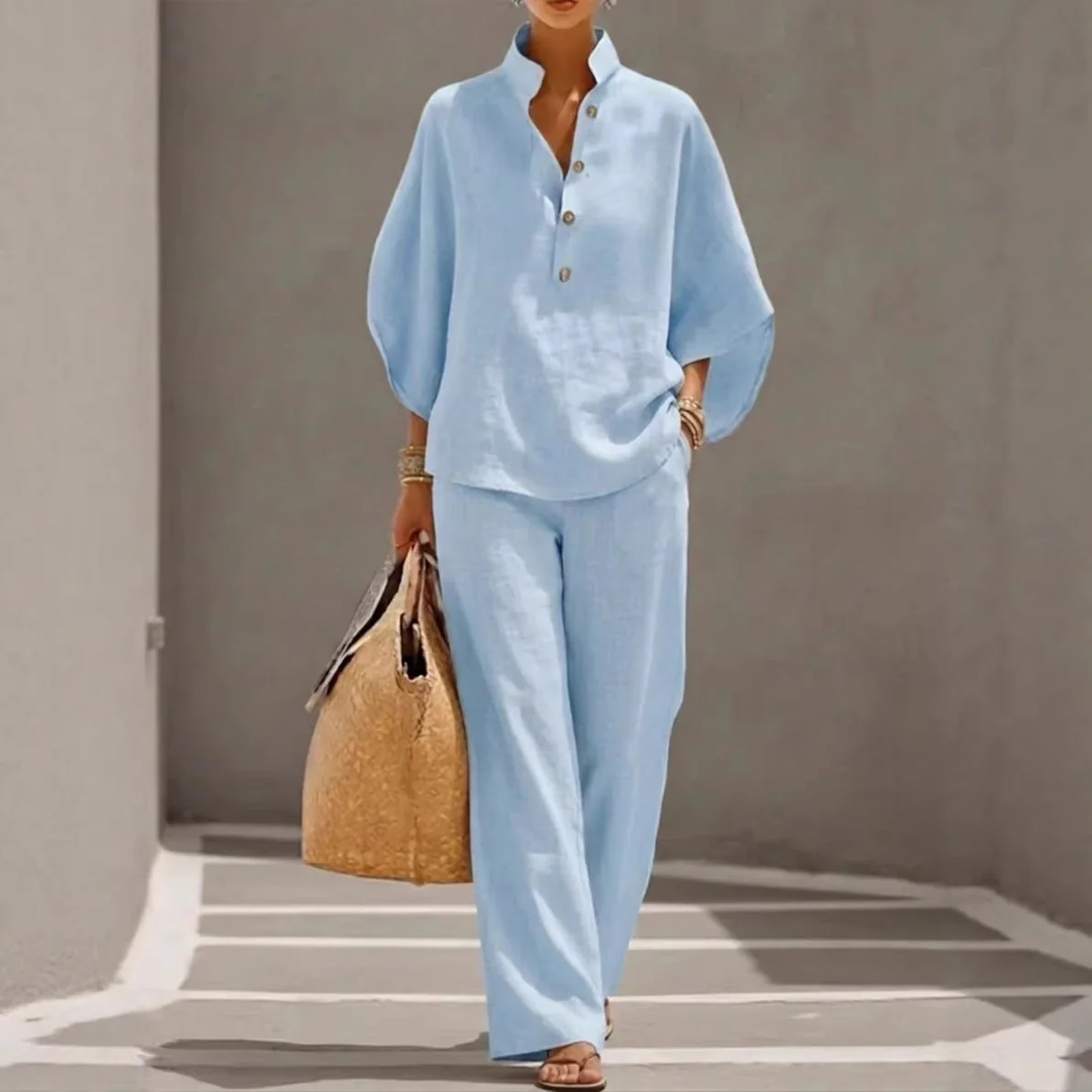 Women’s Casual Shirt and Full-Length Pants Set - Image 4