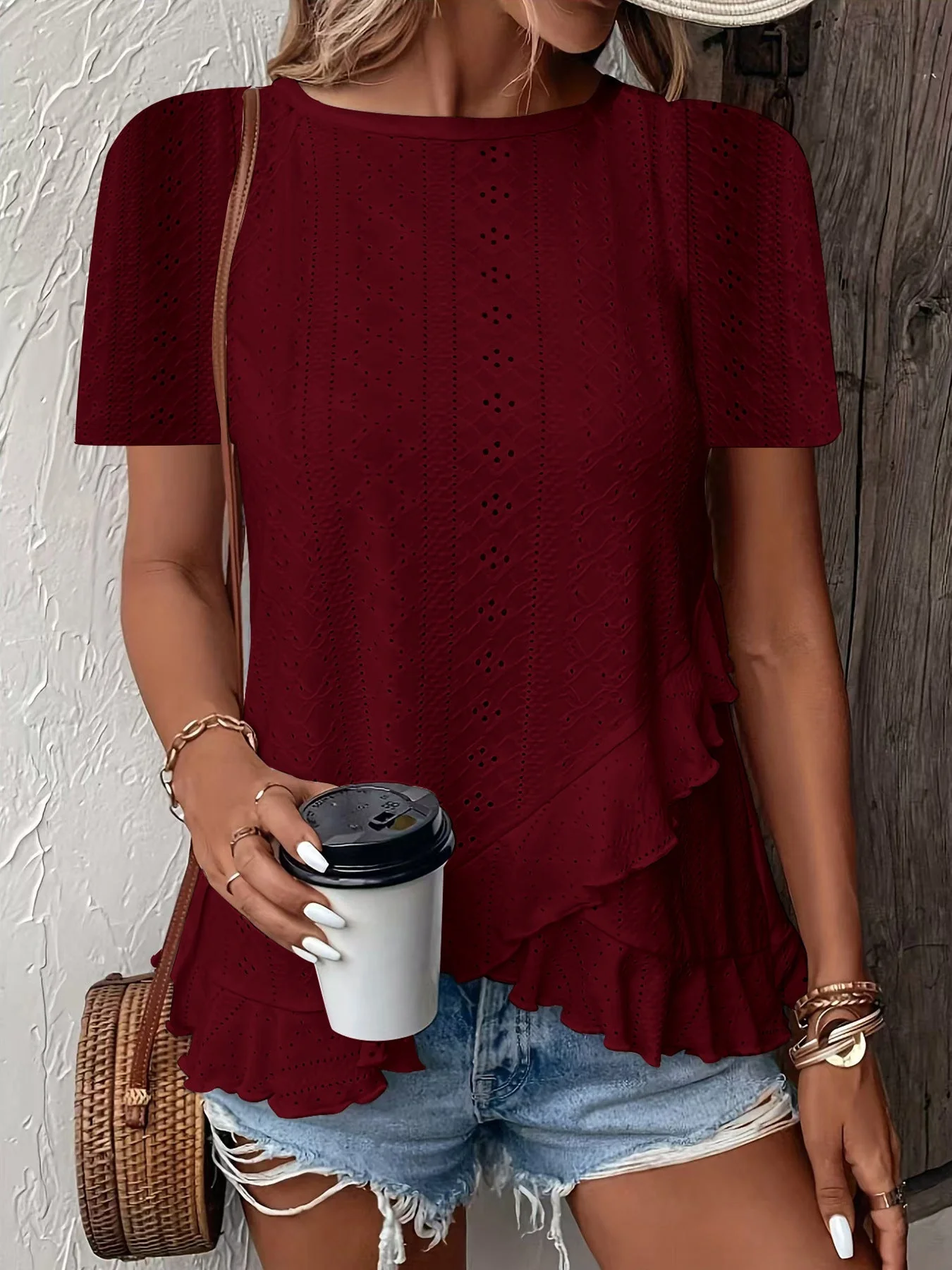 Women’s Casual Solid Color Short Sleeve Crew Neck Top - Image 13