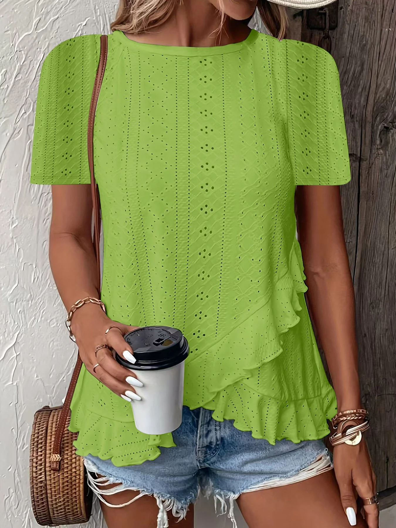 Women’s Casual Solid Color Short Sleeve Crew Neck Top - Image 14