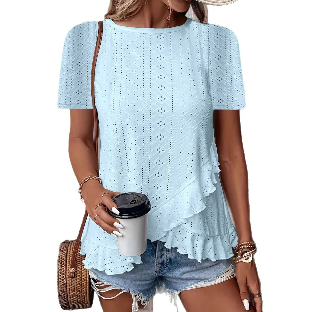 Women’s Casual Solid Color Short Sleeve Crew Neck Top - Image 3