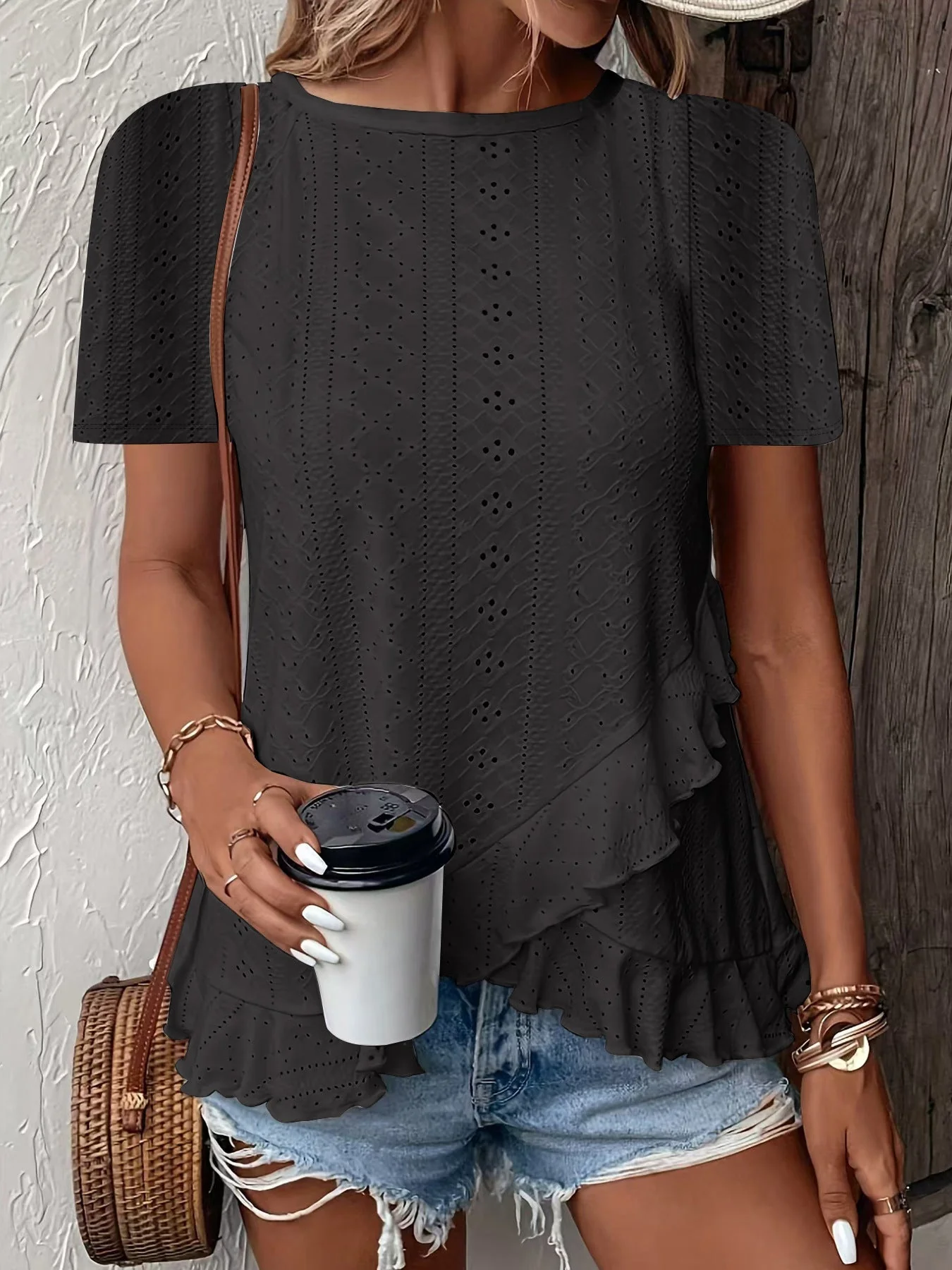 Women’s Casual Solid Color Short Sleeve Crew Neck Top - Image 6