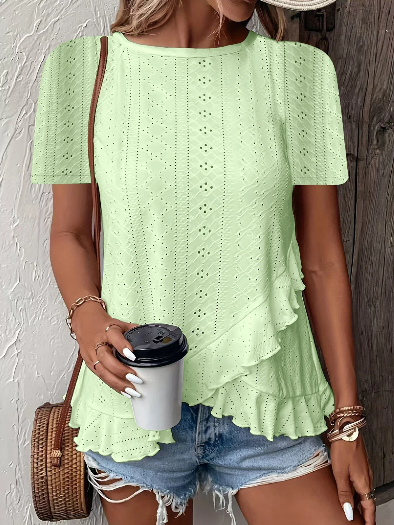 Women’s Casual Solid Color Short Sleeve Crew Neck Top - Image 7