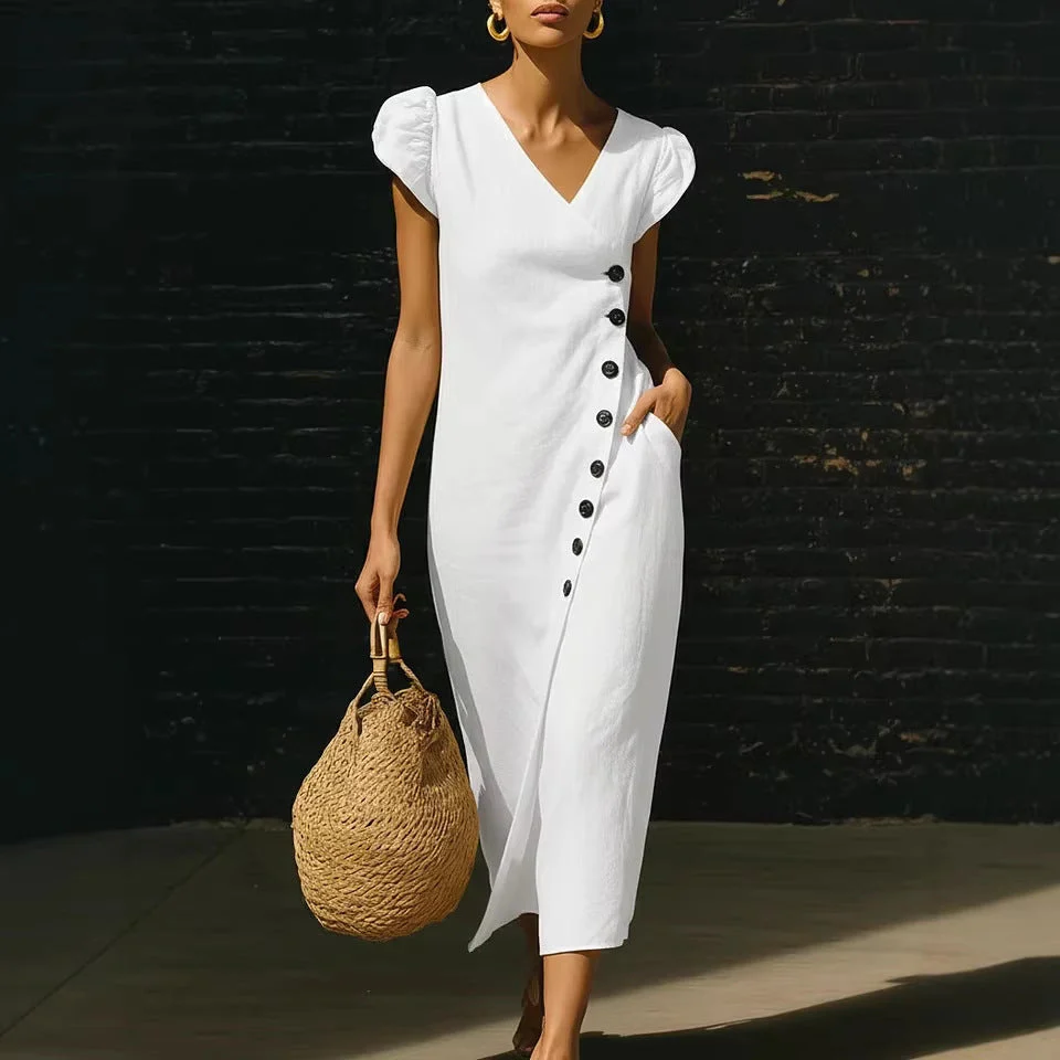 Women’s Casual V-Neck Short Sleeve Midi Dress - Image 3