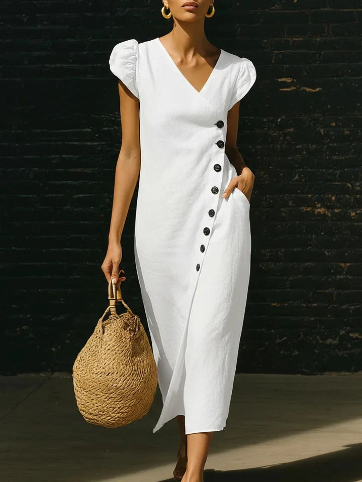 Women’s Casual V-Neck Short Sleeve Midi Dress - Image 8