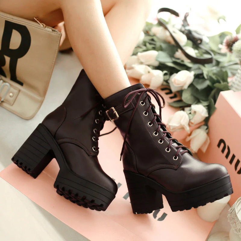 Women’s Chunky Heel PU Martin Boots – Stylish Ankle Combat Boots - Image 4