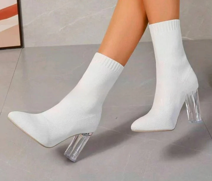 Women’s Chunky-Heeled Knitted Suede Ankle Boots - Image 9