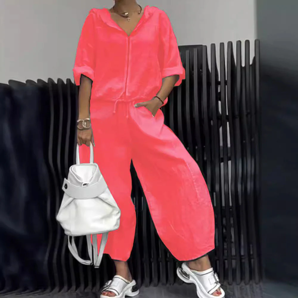 Women’s Cotton Linen Long Sleeve Top and Pants Set - Image 2