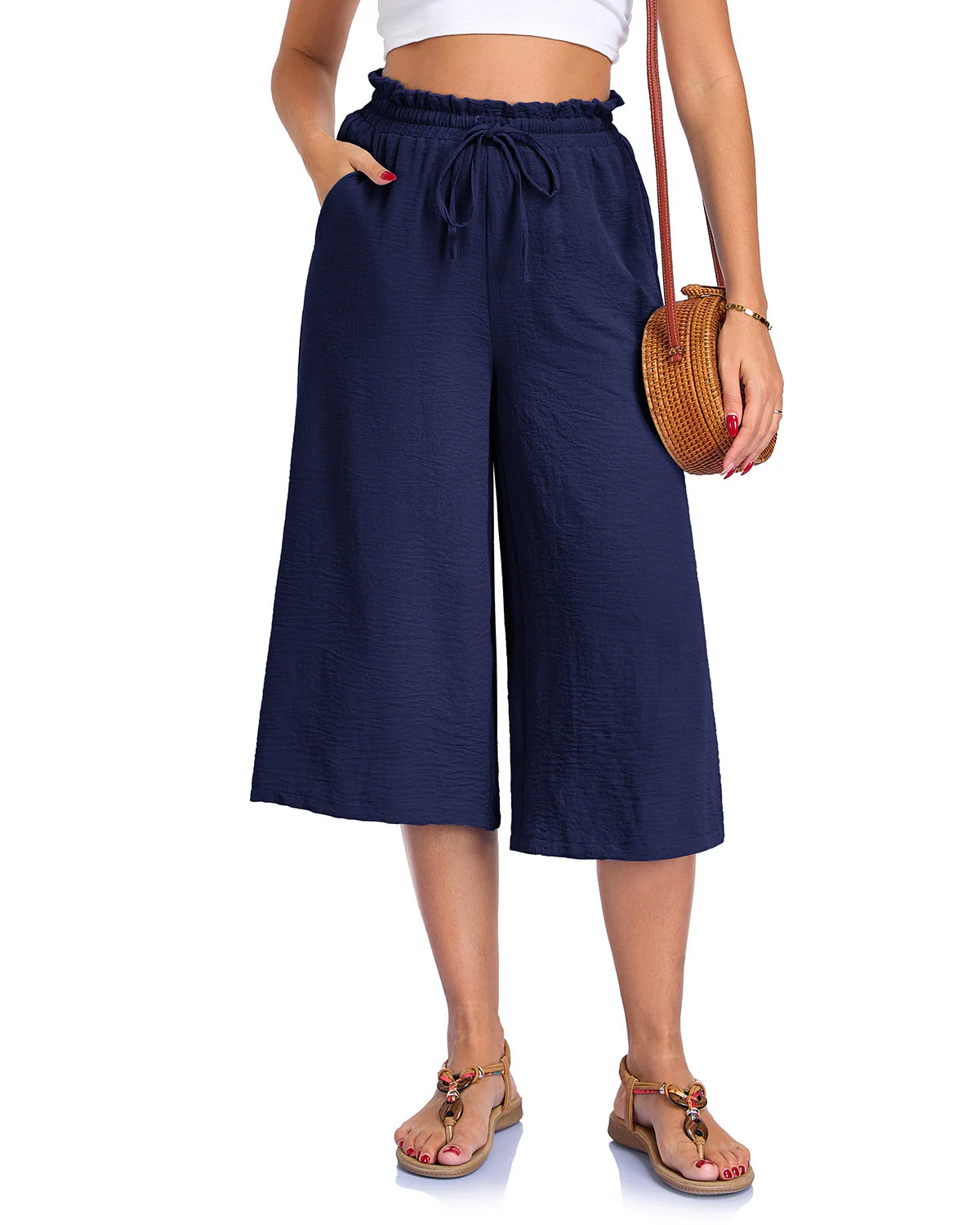 Women’s Elastic Cropped Wide-Leg Pants - Image 14