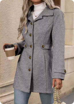 Women’s Elegant Woolen Coat – Medium-Length Lapel Slim Fit Winter Coat - Image 13