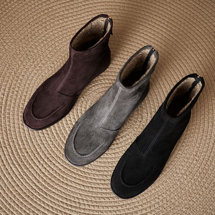 Women’s Fleece-Lined Ankle Boots – Round Toe Low Heel Winter Boots - Image 4