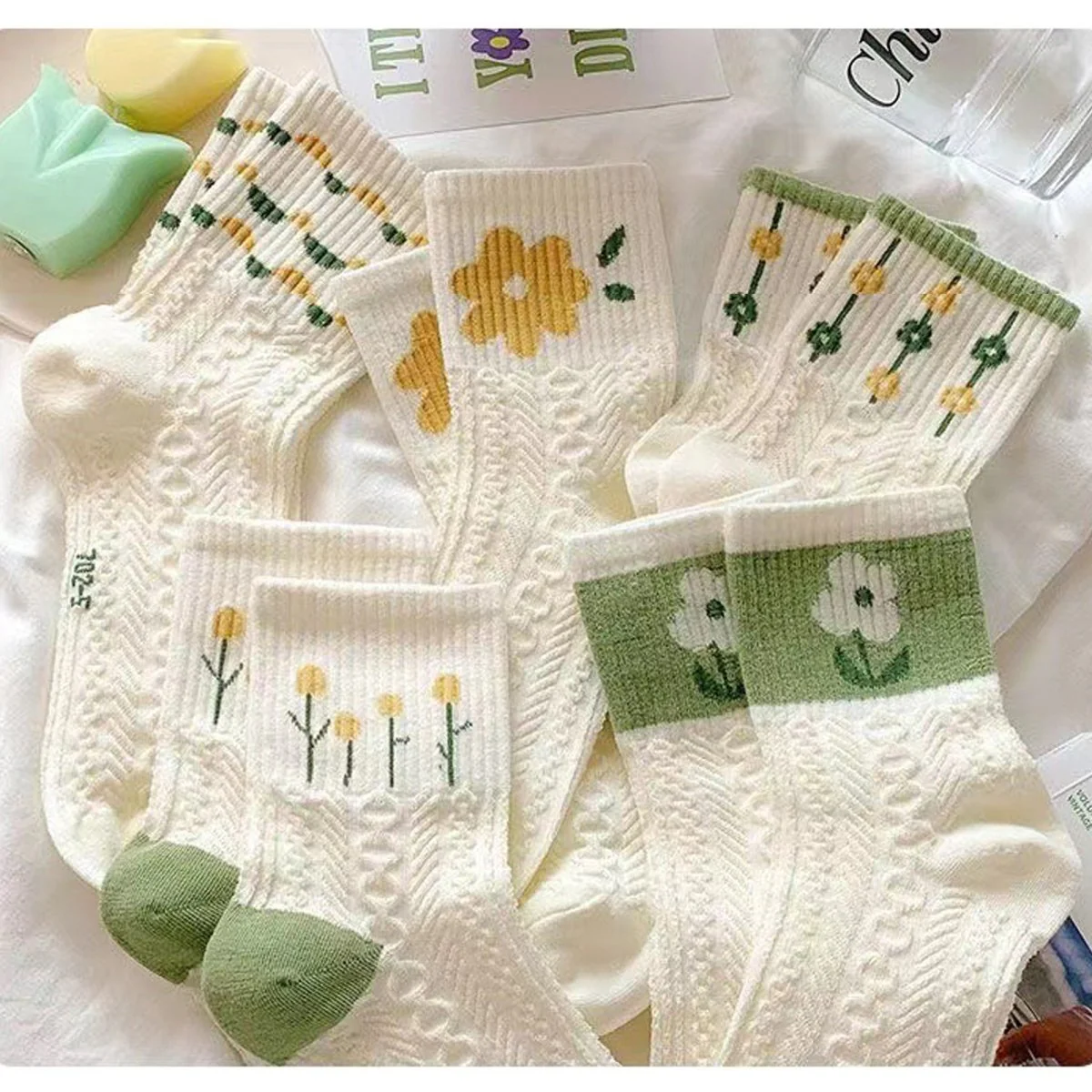 Women’s Floral Cotton Socks – 5 Pairs US Size 6–10 One Size Fits - Image 3