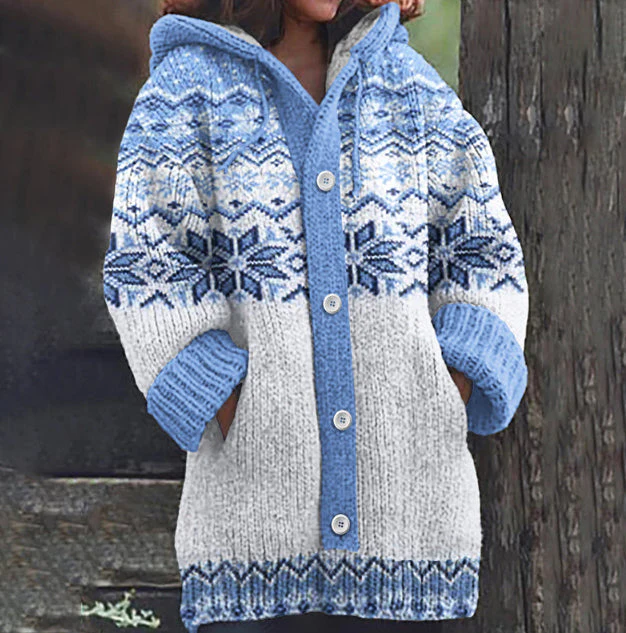 Women’s Floral Linen Cardigan – Retro Hooded Loose Knit Top - Image 2