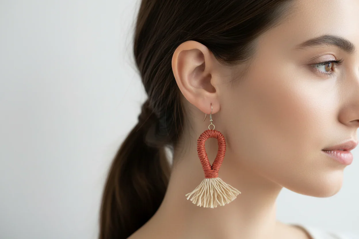 Women’s Handmade Boho Dangle Earrings – Minimal Tassel Design - Image 3