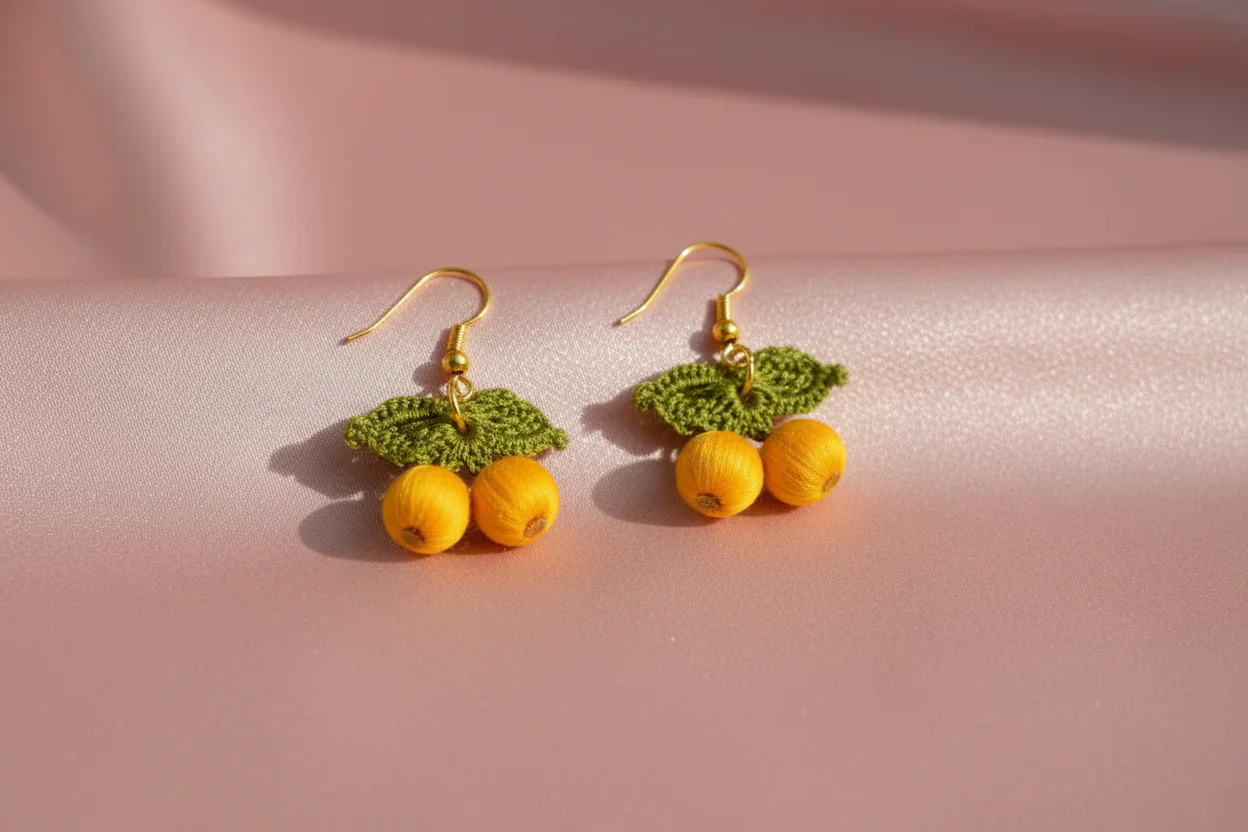 Women’s Handmade Gold-Plated Crochet Earrings – Boho Knit Design - Image 2