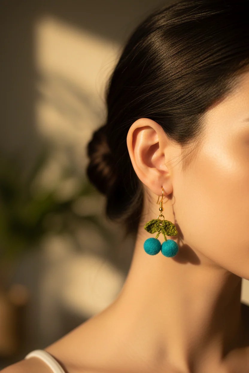 Women’s Handmade Gold-Plated Crochet Earrings – Boho Knit Design - Image 4
