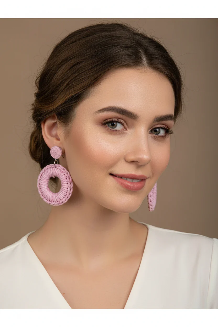 Women’s Handmade Hoop Earrings – Minimal Pink Circle Design - Image 3
