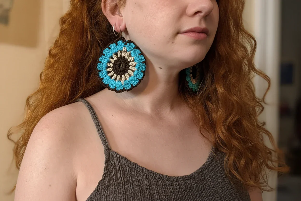 Women’s Handmade Knit Earrings – Boho Thread Drop Design - Image 3