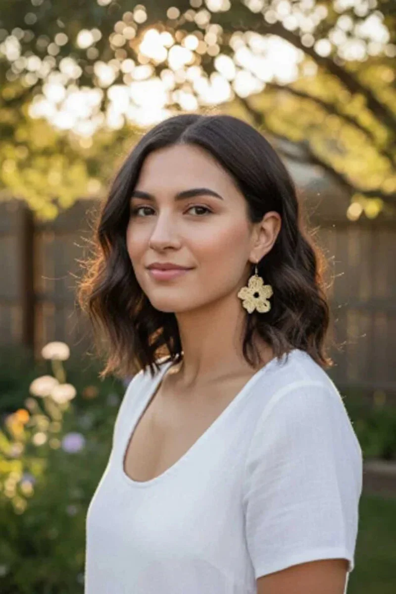 Women’s Handmade Raffia Flower Earrings – Crochet Boho Dangle Design - Image 7