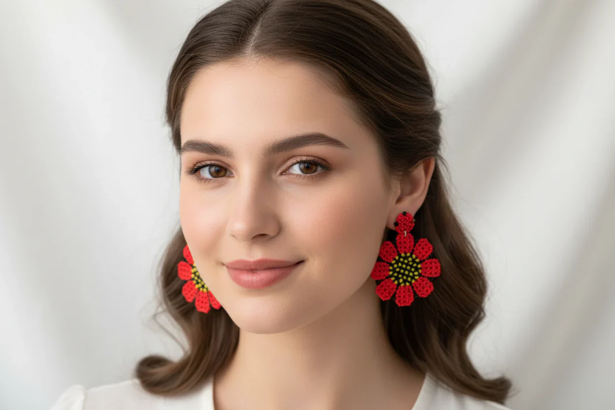 Women’s Handmade Seed Bead Flower Earrings – Boho Floral Design - Image 3