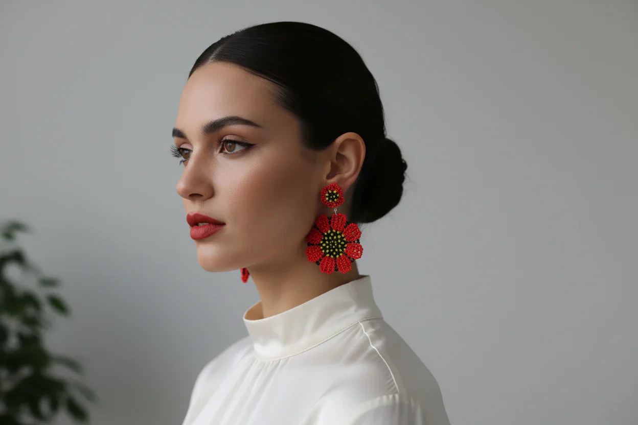 Women’s Handmade Seed Bead Flower Earrings – Boho Floral Design - Image 4