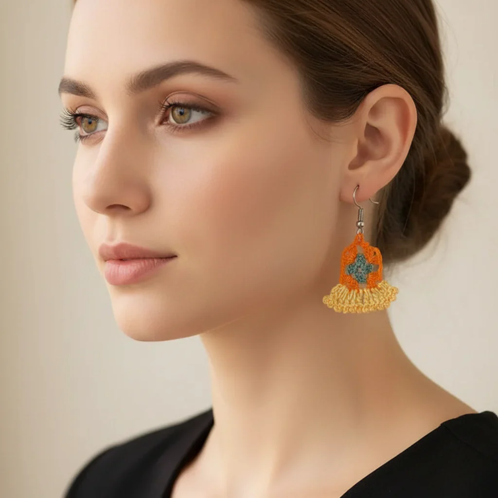 Women’s Handmade Sunflower Crochet Earrings – Boho Floral Drop