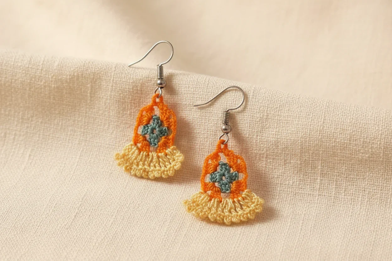 Women’s Handmade Sunflower Crochet Earrings – Boho Floral Drop - Image 2