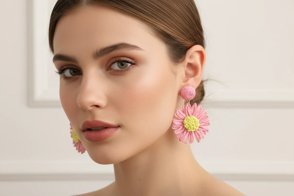 Women’s Handmade Two-Tone Straw Earrings – Boho Woven Drop Design - Image 2