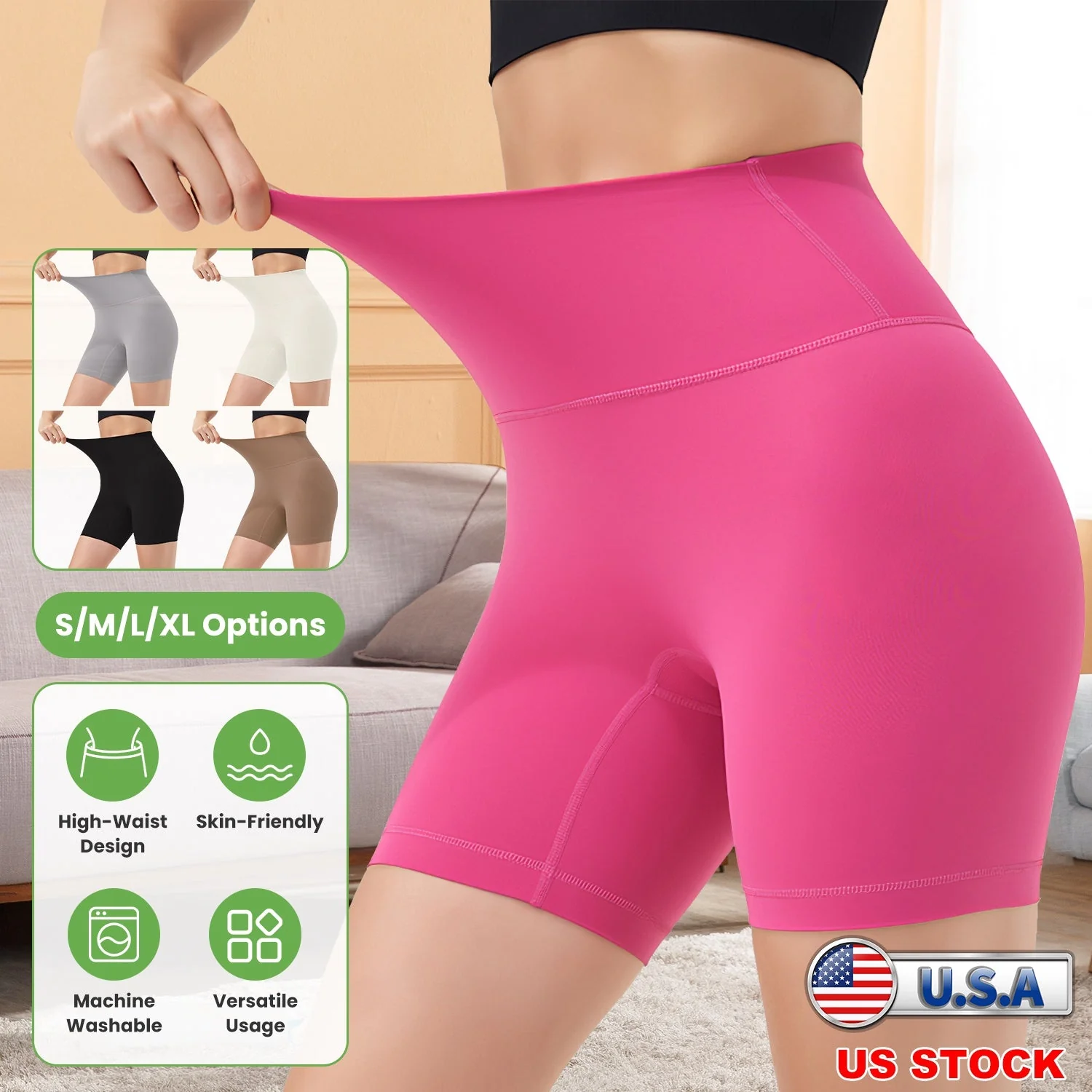 Women\'s High Waist Biker Shorts Tummy Control Pants Athletic Leggings Spandex Booty Shorts with 6.3In Inseam No Front Seam for Workout Yoga Running V - Image 5