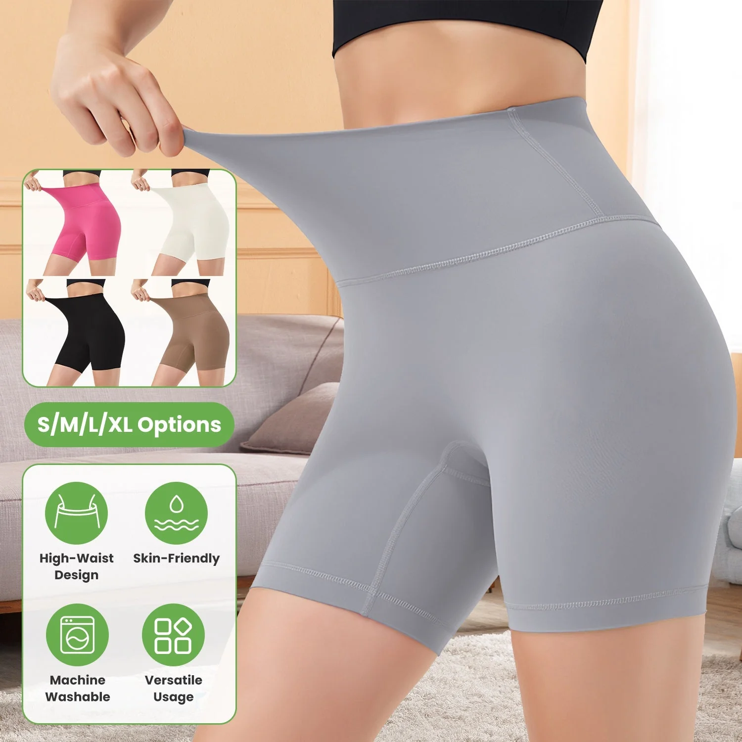 Women\'s High Waist Biker Shorts Tummy Control Pants Athletic Leggings Spandex Booty Shorts with 6.3In Inseam No Front Seam for Workout Yoga Running V - Image 3