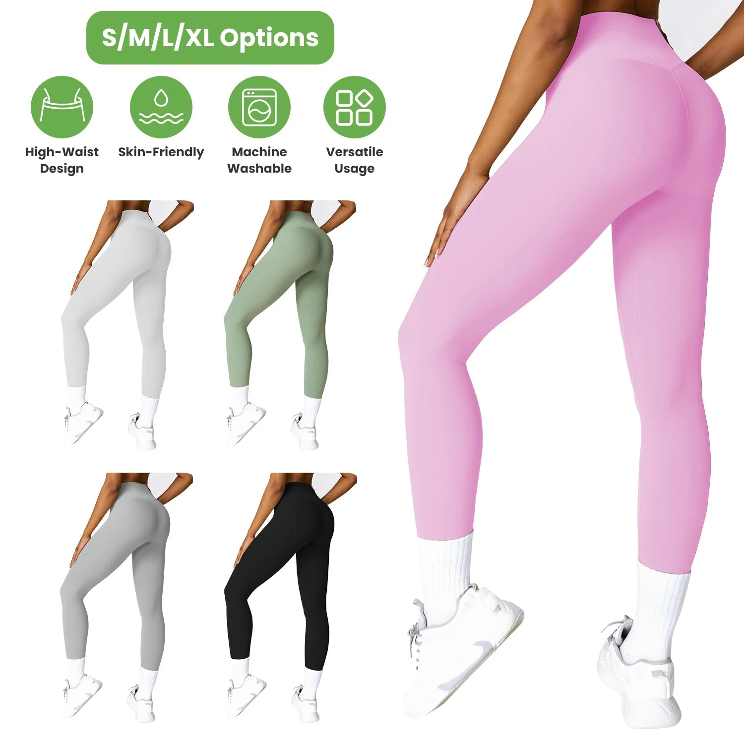 Women\'s High Waist Workout Leggings Tummy Control Compression Yoga Tight Pants Gym Pants Athletic Running Leggings with 25In Inseam No Front Seam - Image 2