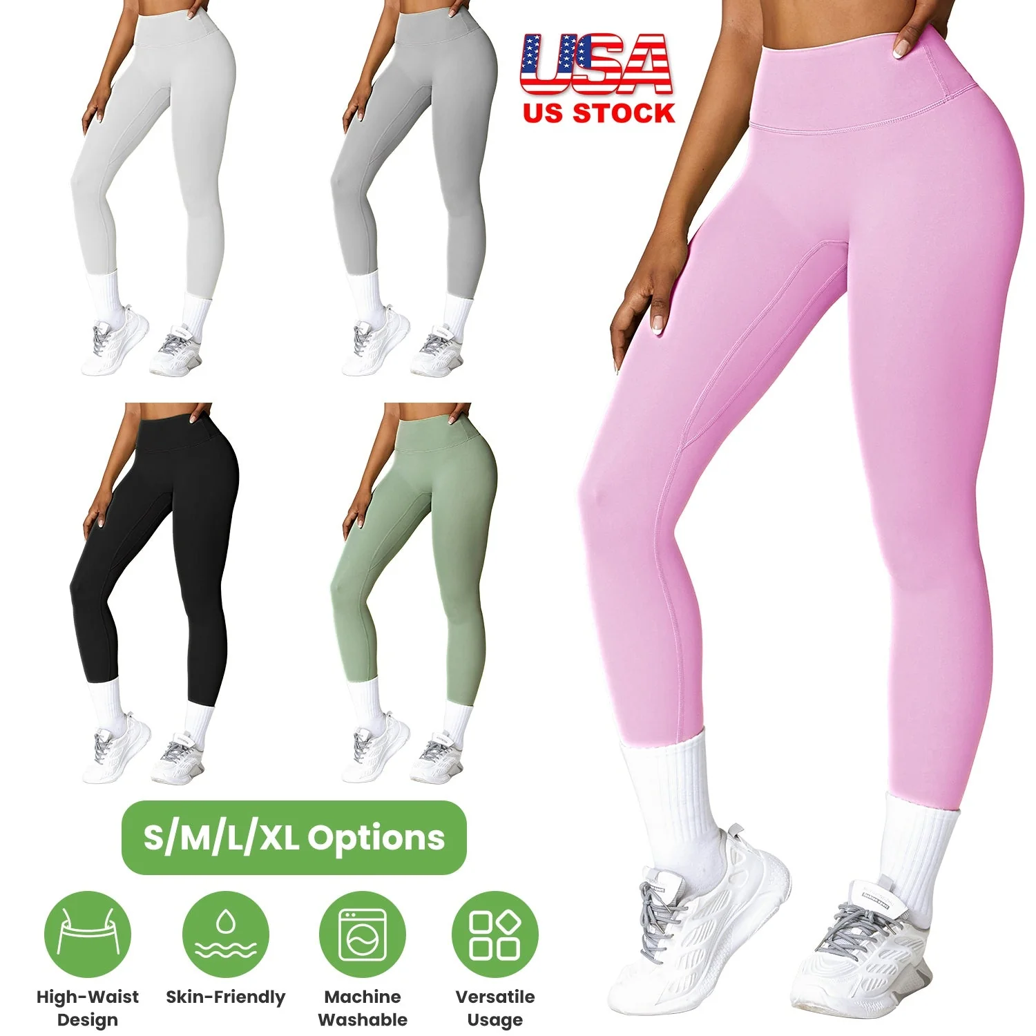 Women\'s High Waist Workout Leggings Tummy Control Compression Yoga Tight Pants Gym Pants Athletic Running Leggings with 25In Inseam No Front Seam - Image 4