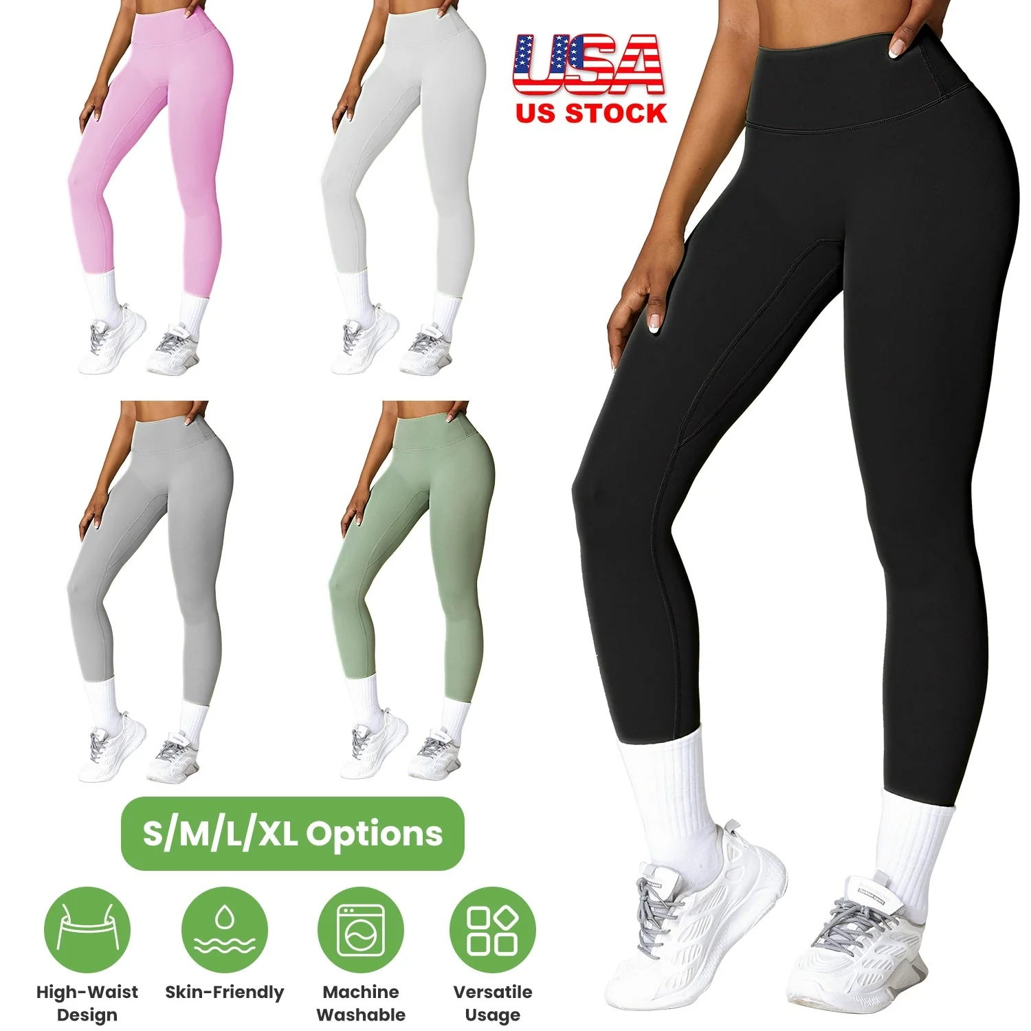 Women\'s High Waist Workout Leggings Tummy Control Compression Yoga Tight Pants Gym Pants Athletic Running Leggings with 25In Inseam No Front Seam - Image 2