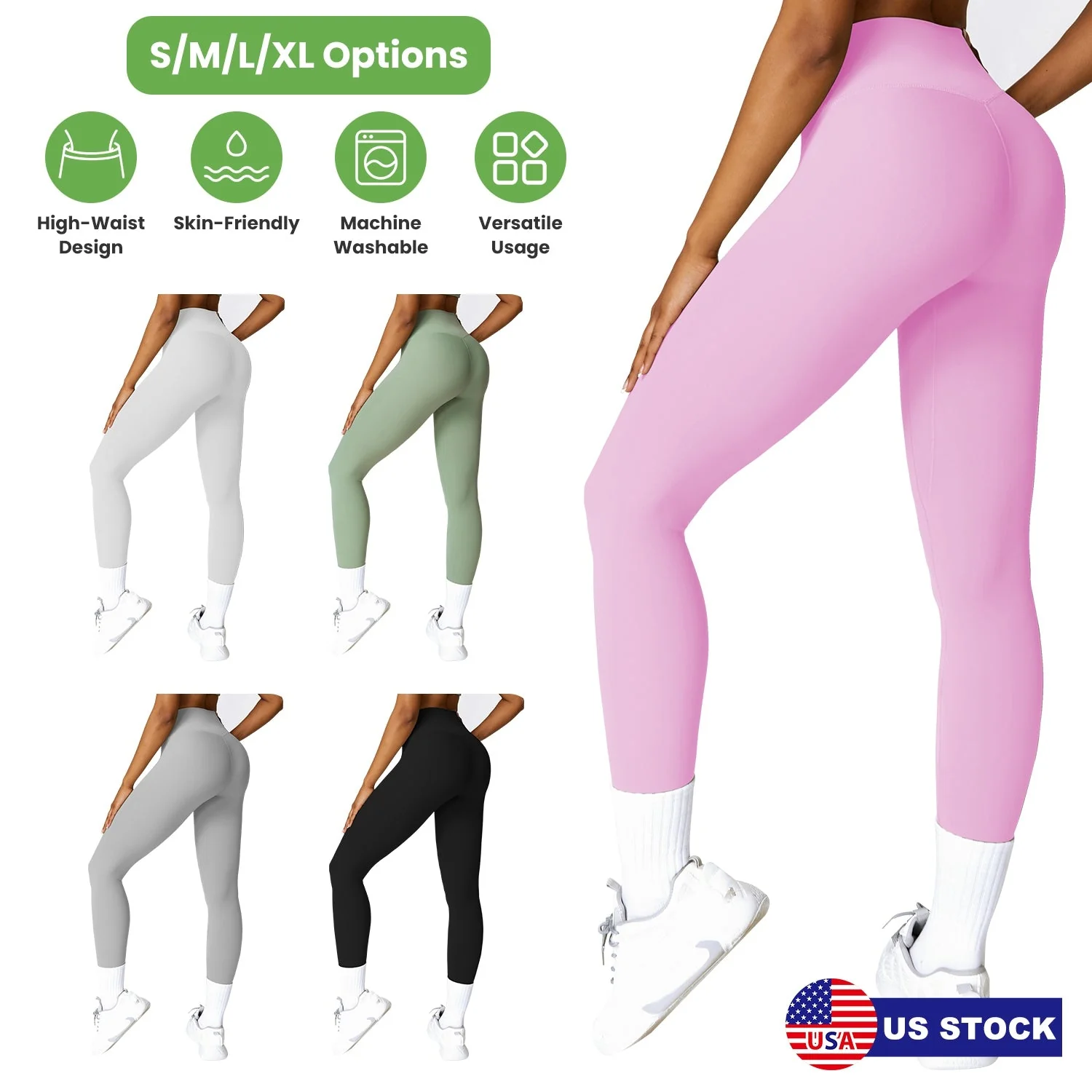 Women\'s High Waist Workout Leggings Tummy Control Compression Yoga Tight Pants Gym Pants Athletic Running Leggings with 25In Inseam No Front Seam - Image 3
