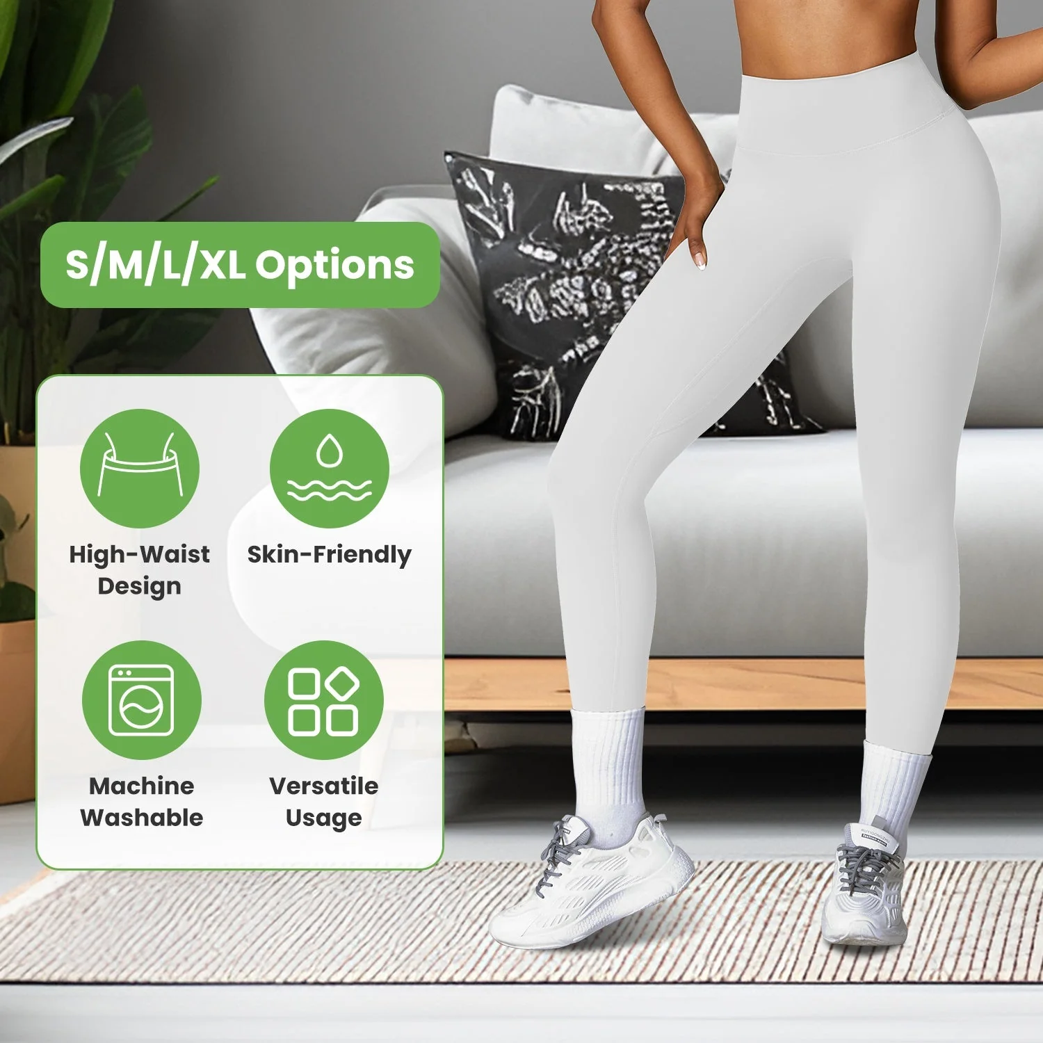 Women\'s High Waist Workout Leggings Tummy Control Compression Yoga Tight Pants Gym Pants Athletic Running Leggings with 25In Inseam No Front Seam - Image 2
