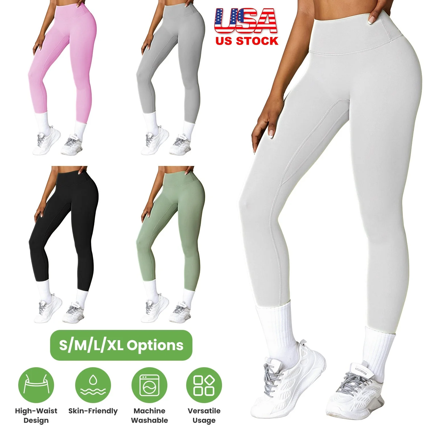 Women\'s High Waist Workout Leggings Tummy Control Compression Yoga Tight Pants Gym Pants Athletic Running Leggings with 25In Inseam No Front Seam - Image 3