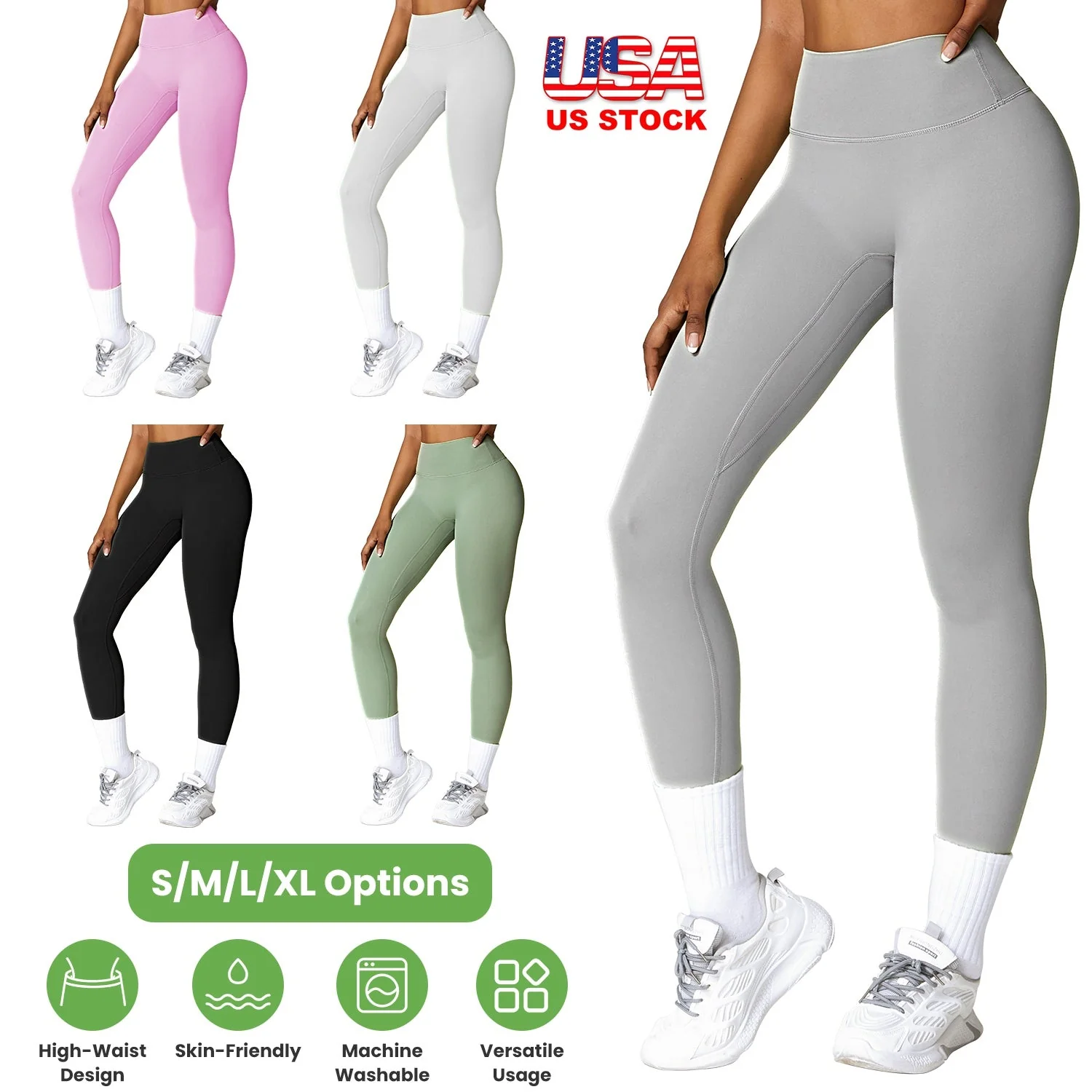 Women\'s High Waist Workout Leggings Tummy Control Compression Yoga Tight Pants Gym Pants Athletic Running Leggings with 25In Inseam No Front Seam - Image 2