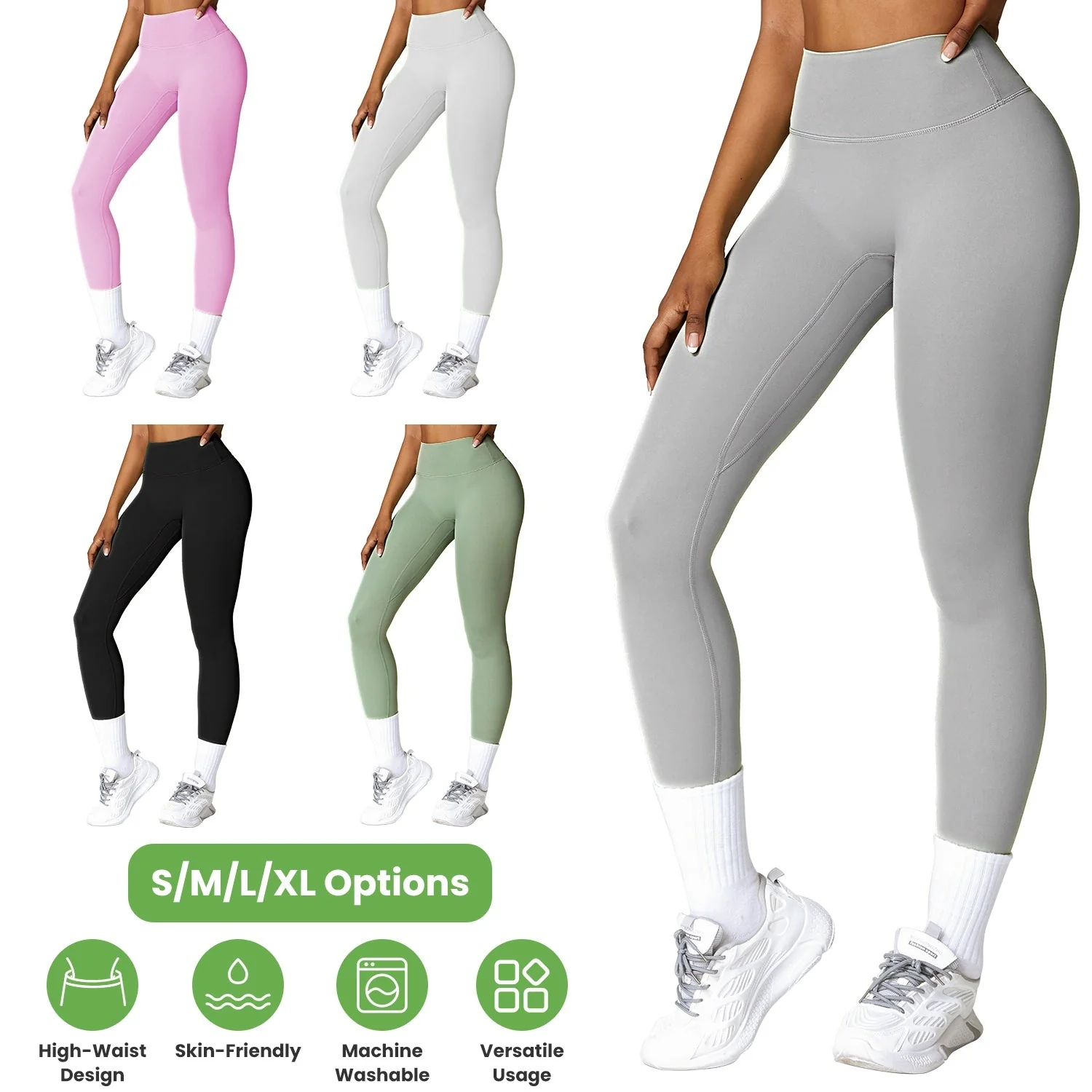 Women\'s High Waist Workout Leggings Tummy Control Compression Yoga Tight Pants Gym Pants Athletic Running Leggings with 25In Inseam No Front Seam - Image 4
