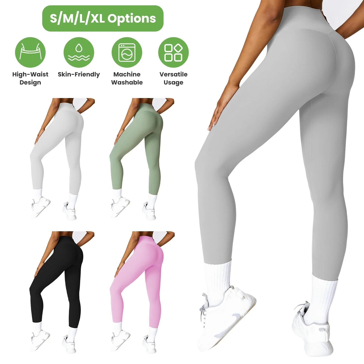 Women\'s High Waist Workout Leggings Tummy Control Compression Yoga Tight Pants Gym Pants Athletic Running Leggings with 25In Inseam No Front Seam - Image 5