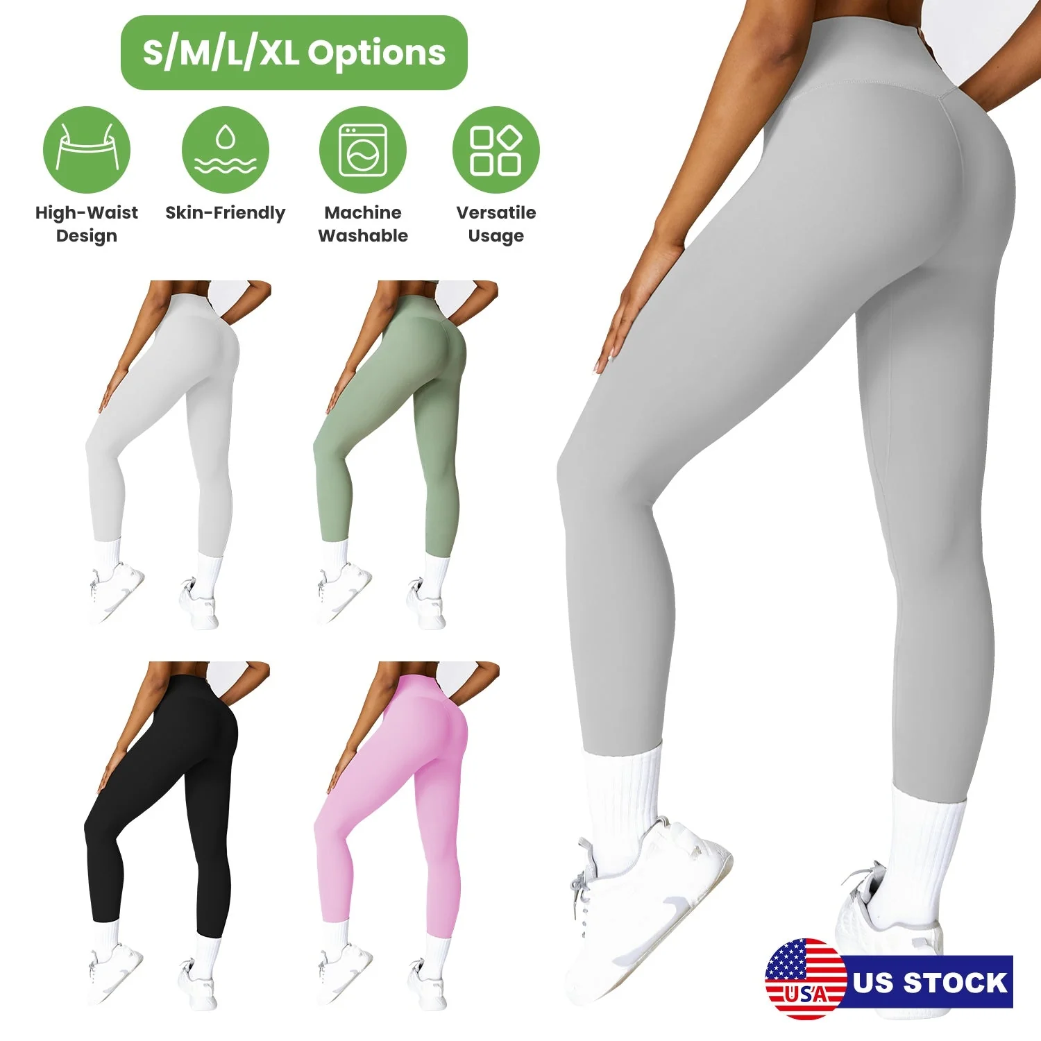 Women\'s High Waist Workout Leggings Tummy Control Compression Yoga Tight Pants Gym Pants Athletic Running Leggings with 25In Inseam No Front Seam - Image 3